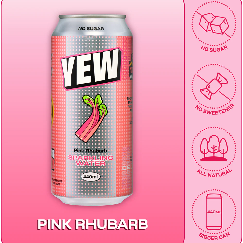 Yew - Pink Rhubarb Sparkling Water 440ml (12 Pack)