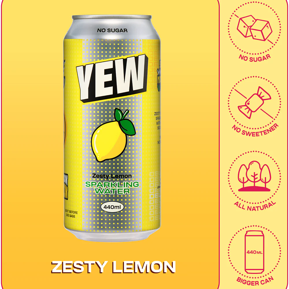 Yew - Zesty Lemon Sparkling Water 440ml (12 Pack)